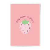 Stay Sweet Smart Print, Strawberry Wall Art, Cute Photographic Prints, Kawaii Decor, Kids Room Art, Pastel Prints, Positive Affirmation - Tawshia